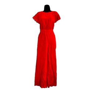 Ann Taylor poppy red embroidered flutter sleeve jumpsuit size‎ 2 brand new